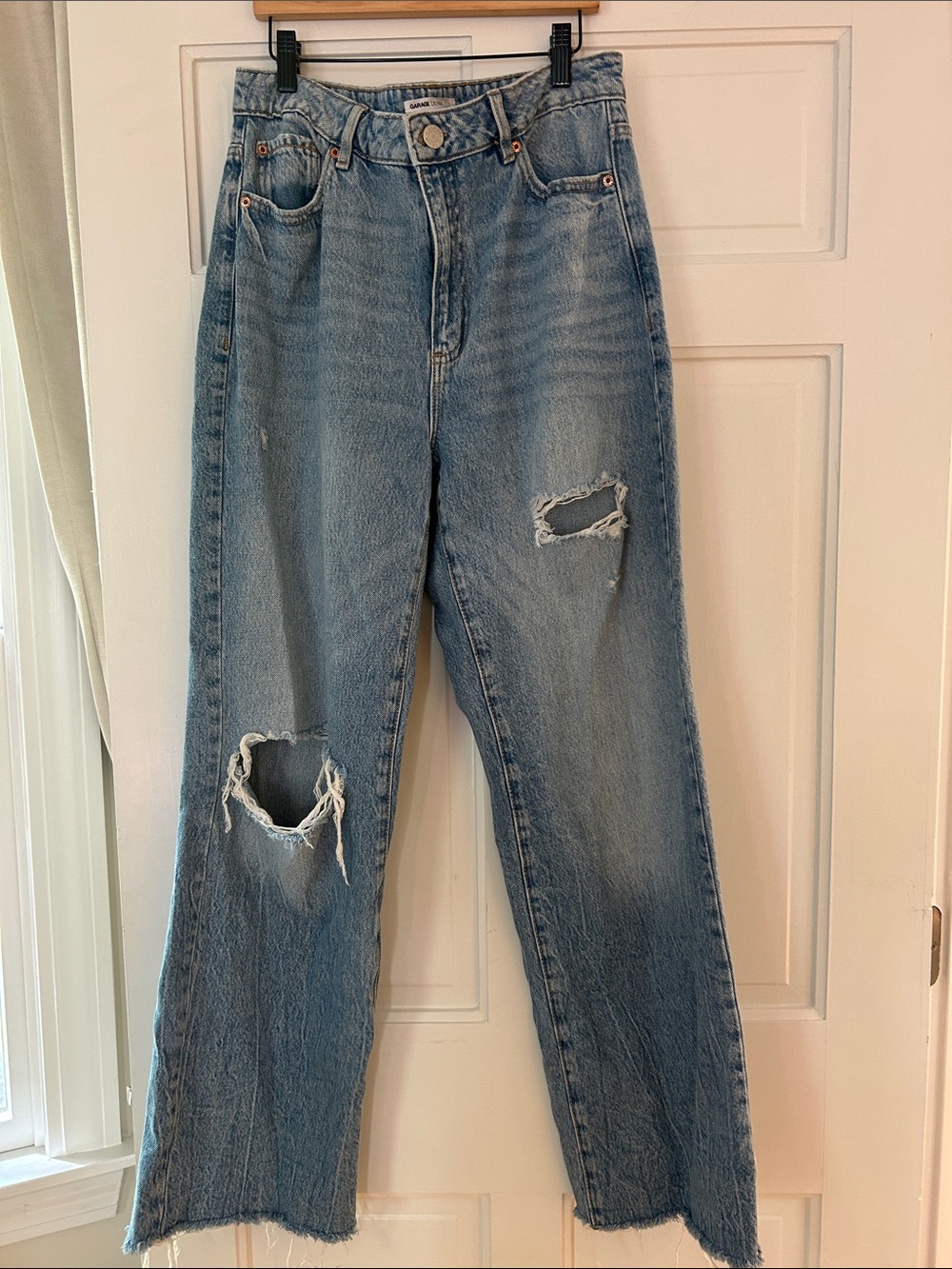 Garage Light Wash Distressed Wide-Leg Jeans